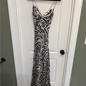 Jovani 100% Silk Black and White Zebra Maxi Dress